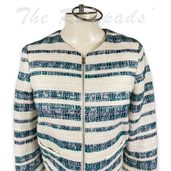 Zara Basic Striped Green, White Zip-up Blazer Size XS - Picture 2 of 12